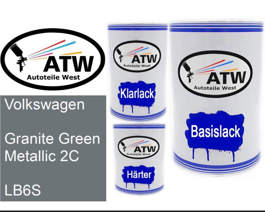 Volkswagen, Granite Green Metallic 2C, LB6S: 500ml Lackdose + 500ml Klarlack + 250ml Härter - Set, von ATW Autoteile West.